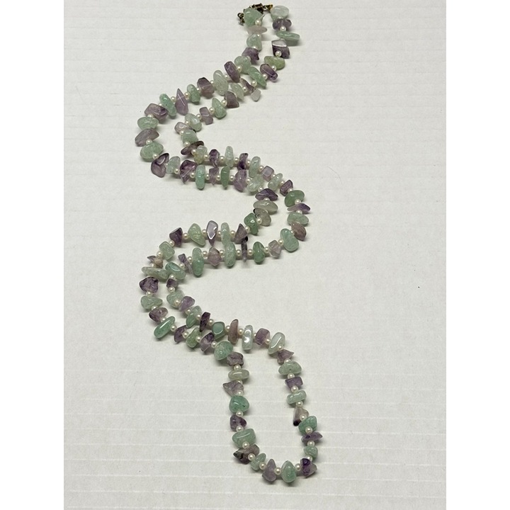 Vintage genuine jade amethyst pearl beaded necklace