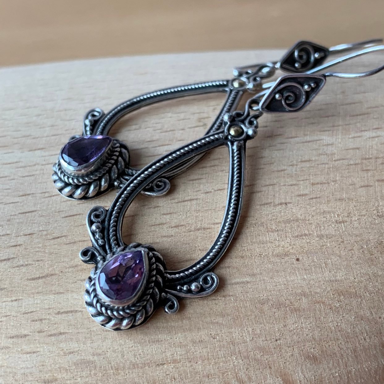 STERLING SILVER AMETHYST DANGLE DROP EARRINGS 925 STERLING SILVER