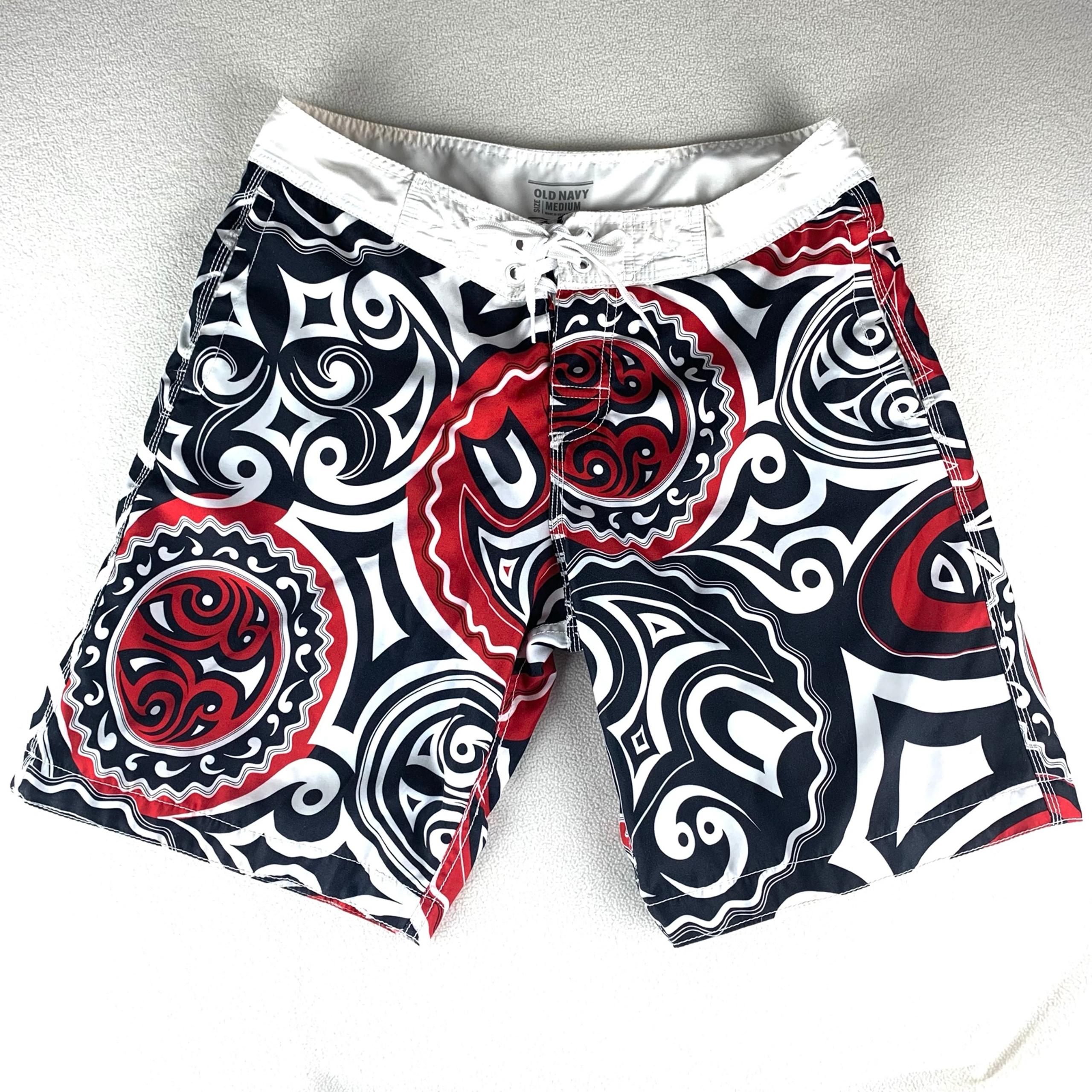 Old Navy Swim Trunks Mens Medium Lined Bathing Suit Drawstring Board Shorts Red