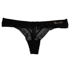 NWT VICTORIA'S SECRET Incredible Logo Thong Pantie Sz XL Black Mesh Lace