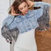 L Sequin Tassel Cropped Denim Jacket Frayed Fringe Distressed Jean Jacket Coat