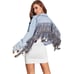 L Sequin Tassel Cropped Denim Jacket Frayed Fringe Distressed Jean Jacket Coat