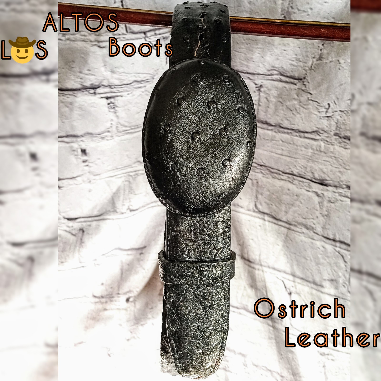 LOS ALTOS handmade GENUINE AUTHENTIC BLACK OSTRICH WESTERN COWBOY BELT