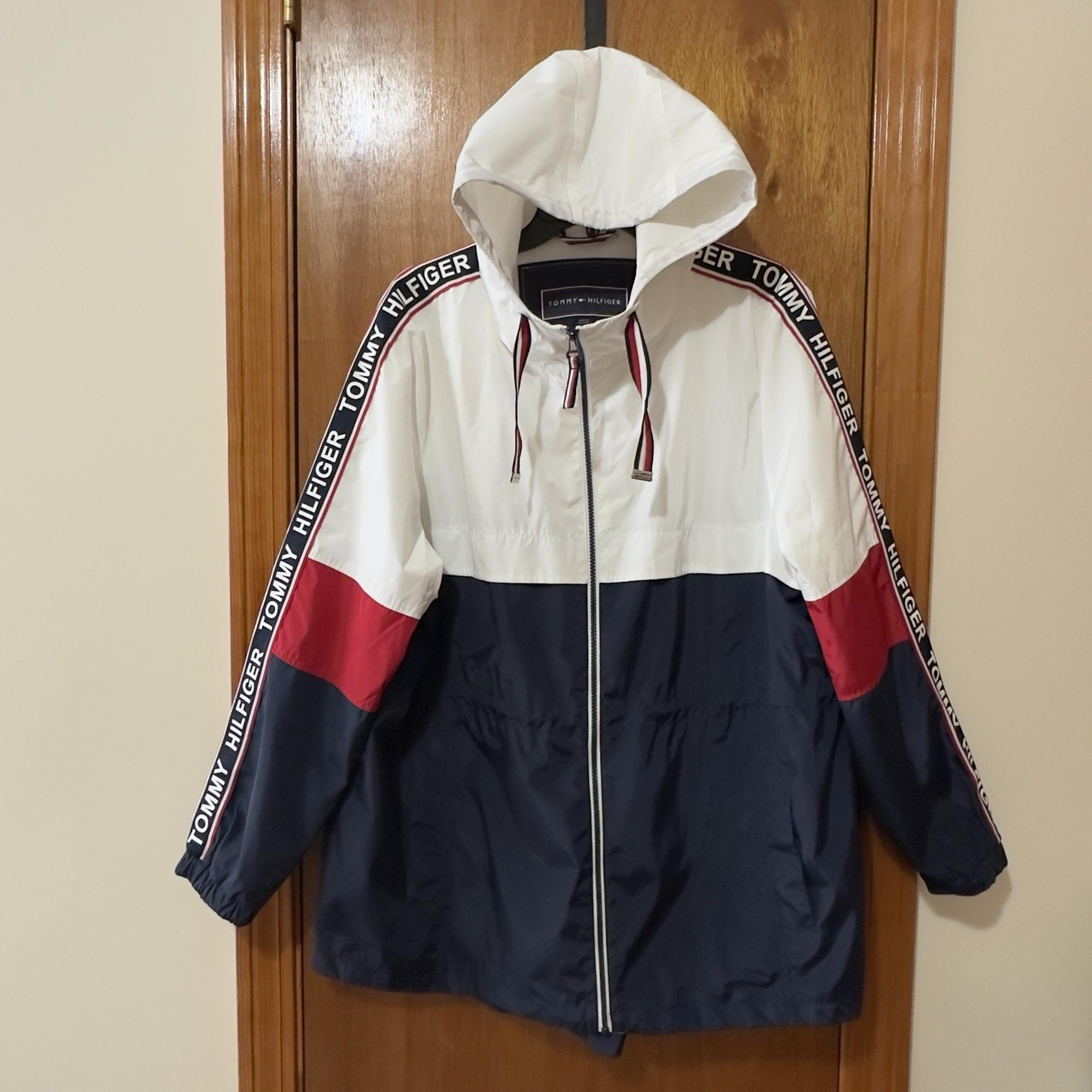 Tommy Hilfiger Mens Large Hooded Windbreak Full Zip Polyester Red White Blue XL