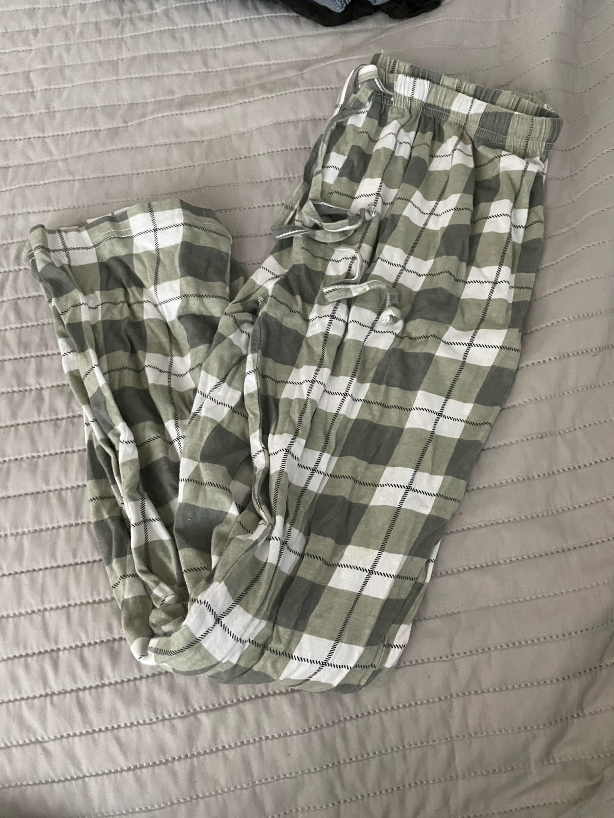 Green and white plaid pj pants
