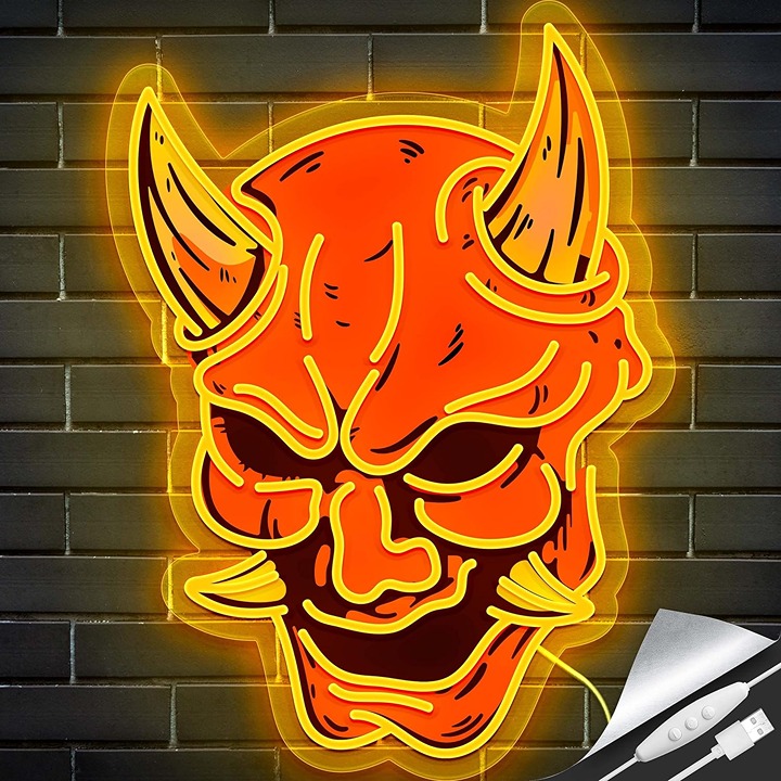 Mask Neon Sign for Game Room, Tattoo Shop, Tattoo Studio Decor LED Anime