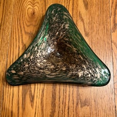 Vintage Italian Murano Emerald Green Triangular Dish Gold Flake Swirl