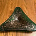 Vintage Italian Murano Emerald Green Triangular Dish Gold Flake Swirl