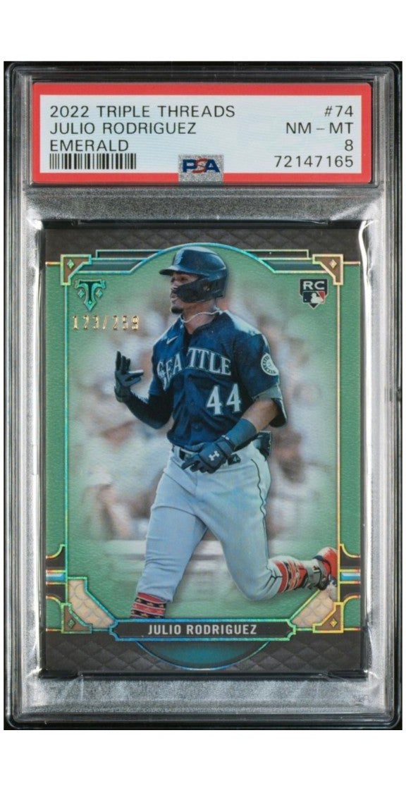 2022 Topps Triple Threads #74 Emerald /299 Julio Rodriguez RC PSA 8
