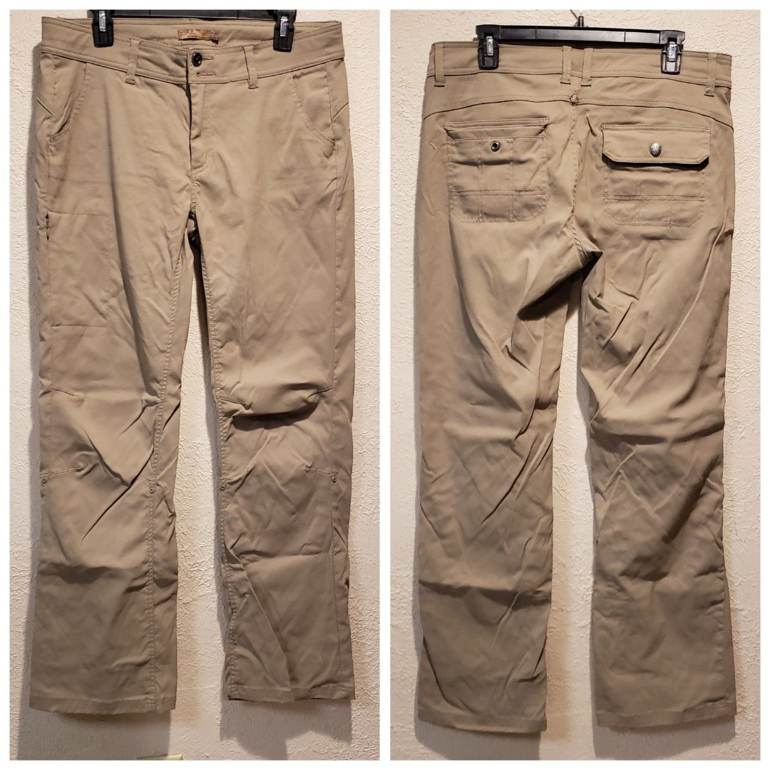 PrAna Halle Pant Women’s 12 Regular Tan Active Outdoor Stretch UPF50+ Quick Dry