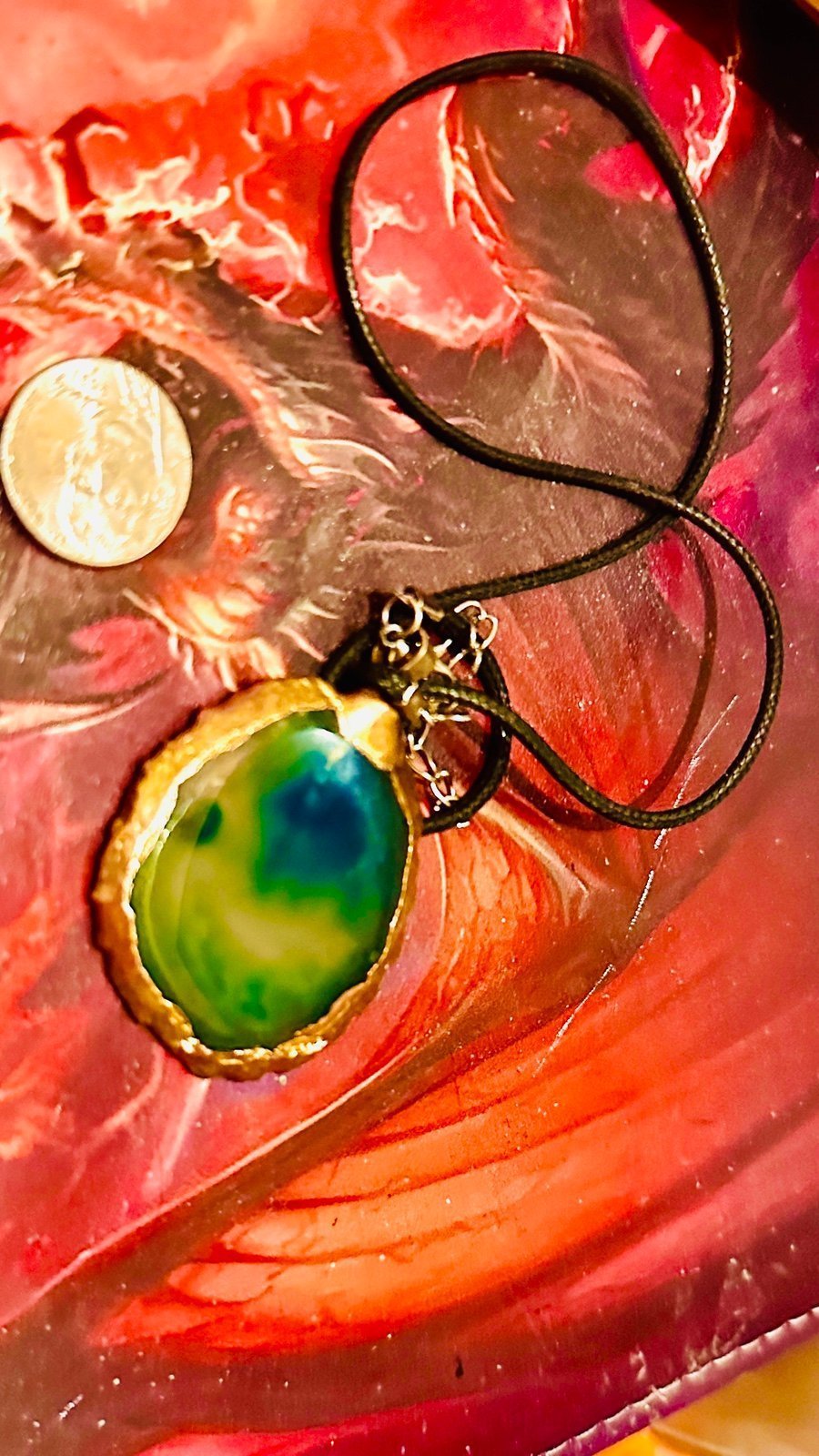 Emerald Oval Moss Agate Gold Rimmed Necklace