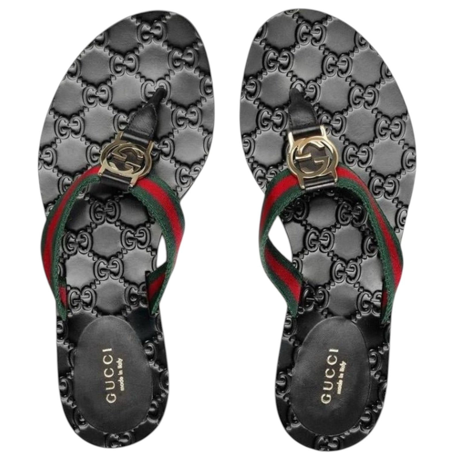 Gucci Interlocking GG Web Strap Thong Sandals Black Size 37