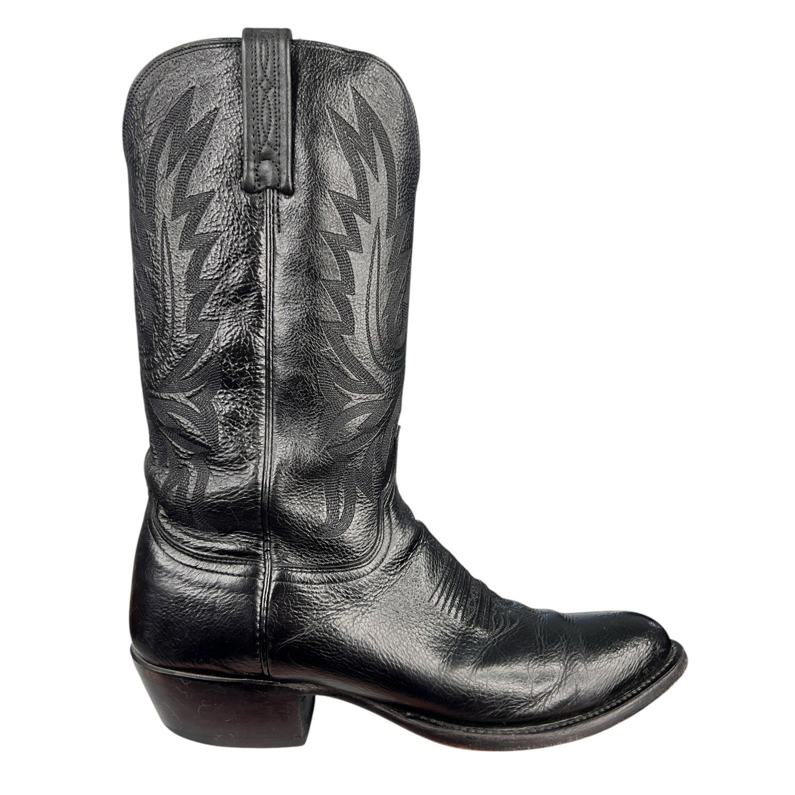 Lucchese Mens Lonestar Black Leather Classic Cowboy Boots Size US 11 D