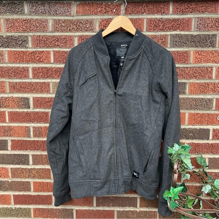 RVCA Gray Wool Bomber Full Zip Jacket