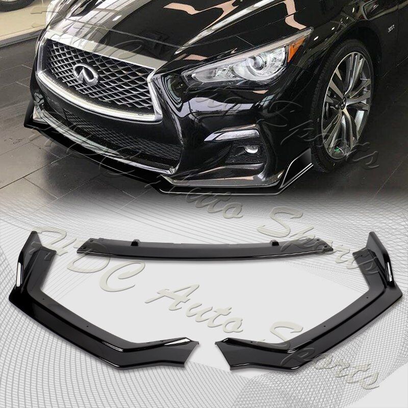 For 2018-2021 Infiniti Q50 Sport Painted Black Front Bumper Body Spoiler Lip Kit