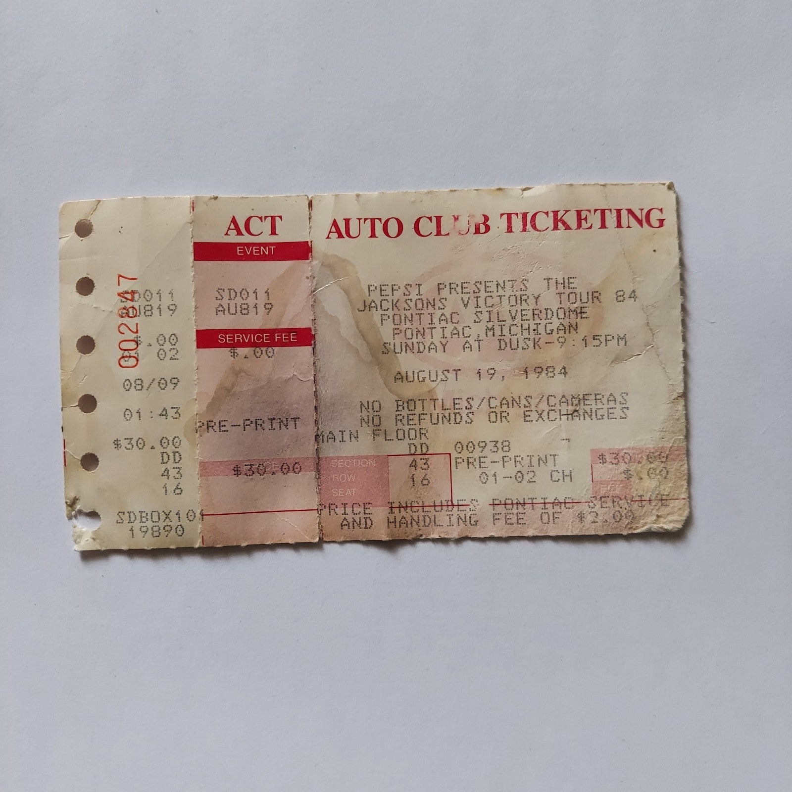 Michael Jackson Victory Tour 1984 MOTOWN MICHIGAN Concert Ticket Stub