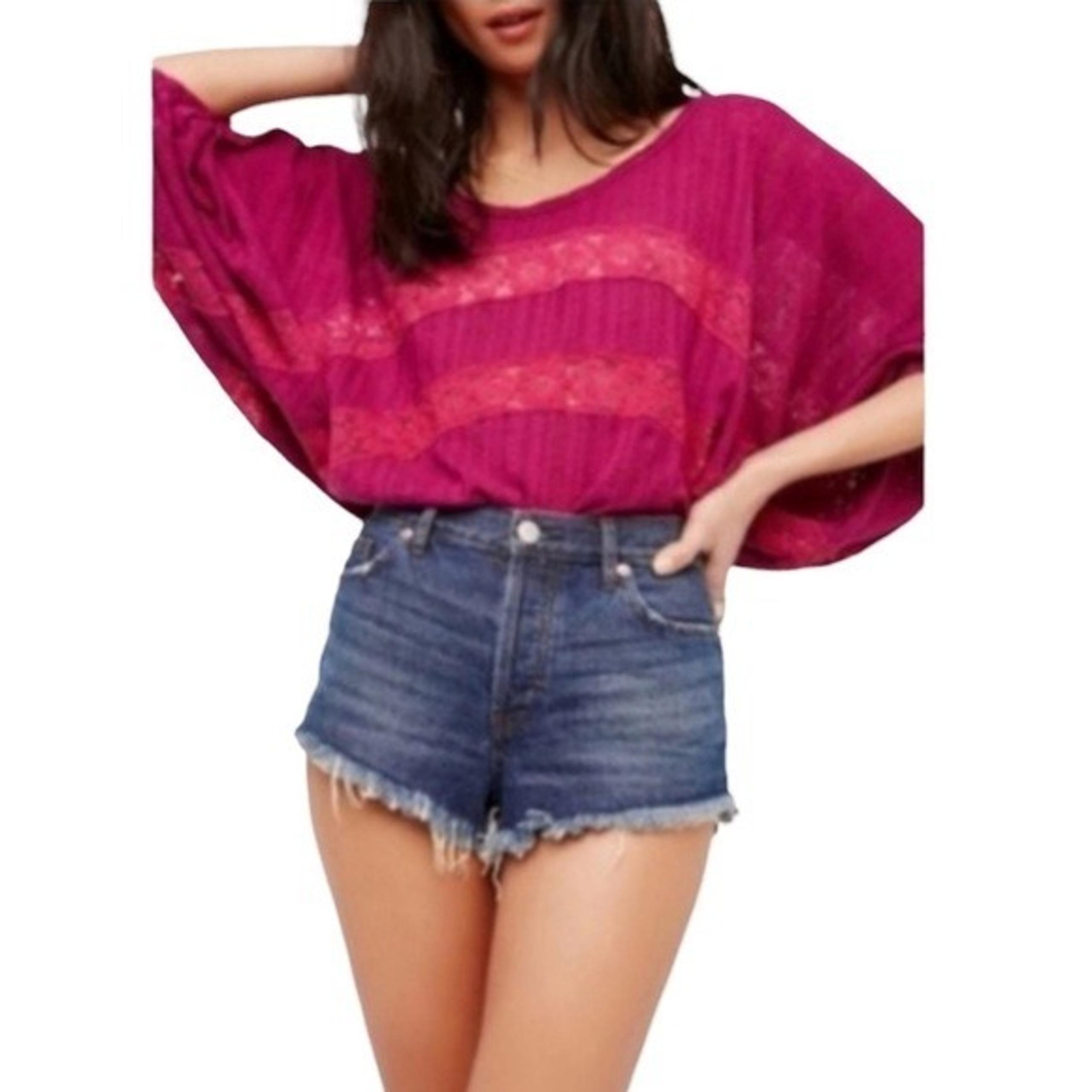 Free People Womens Plum Scoop Neck Knit Dolman Sleeve Pullover Top Sz S NWT