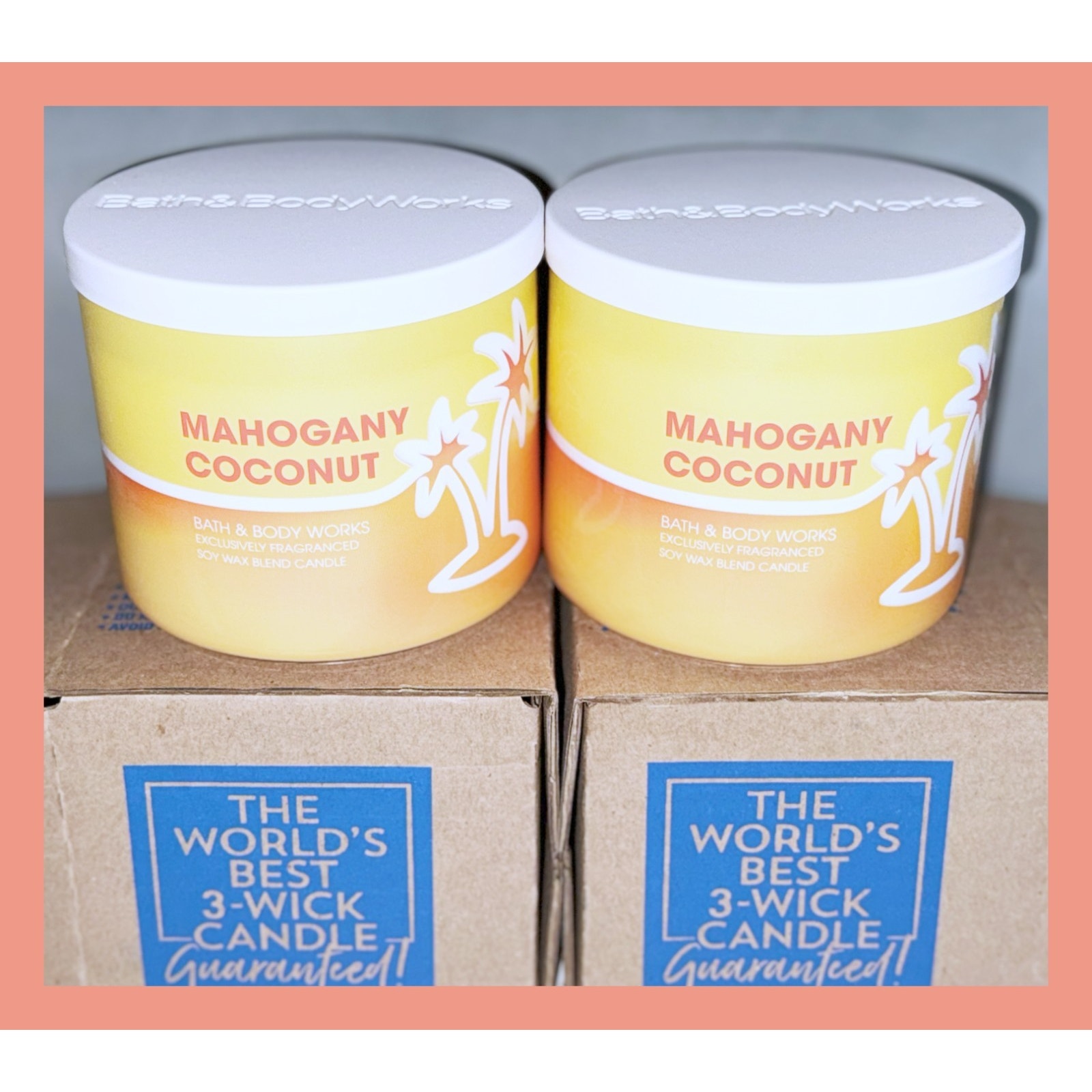 Lot of 2 Bath & Body Works Mahogany Coconut Large 3-Wick Candle 14.5oz