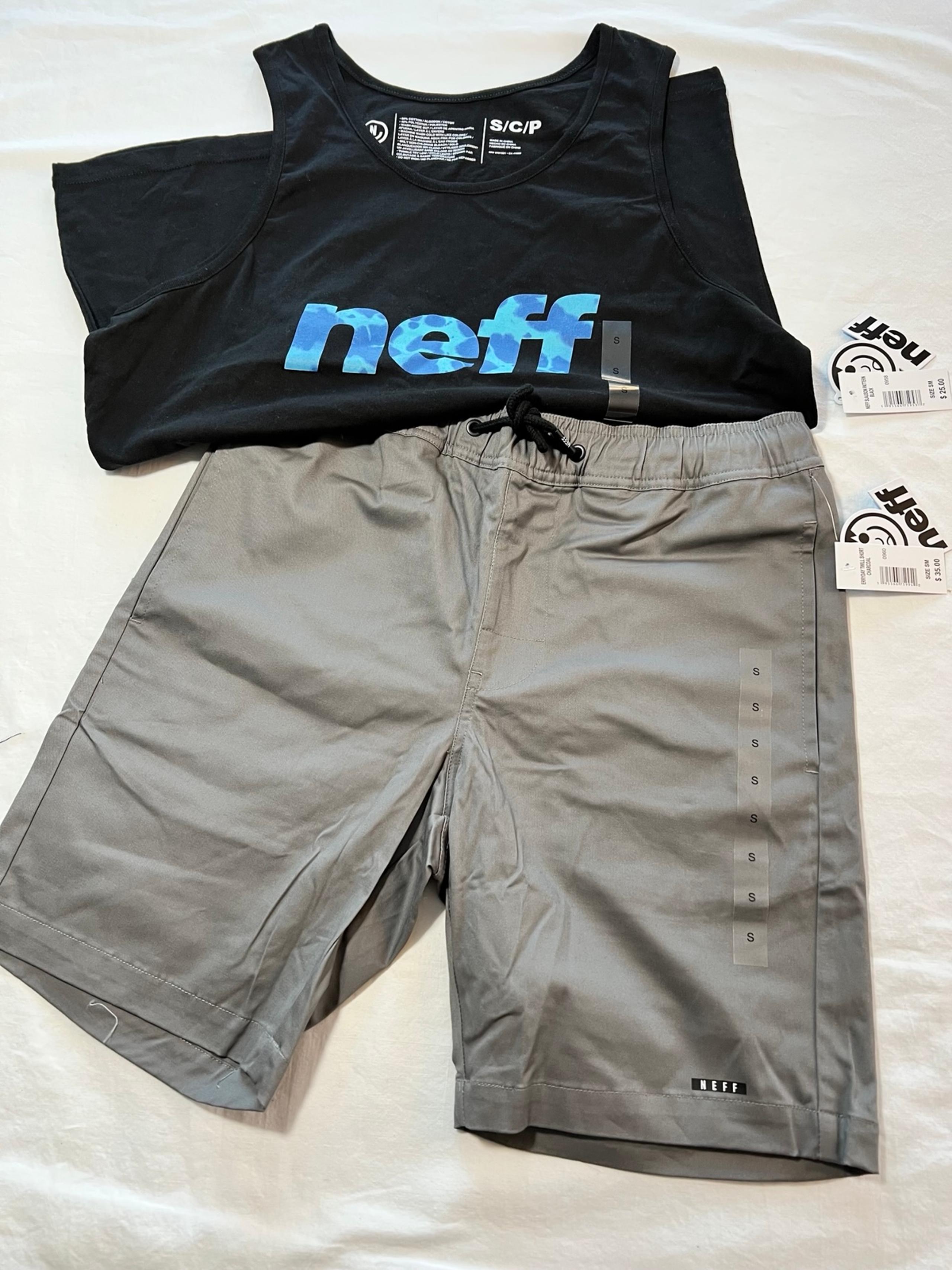 NEFF twill shorts & black tank top men’s size Small bundle
