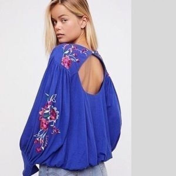 Free People Embroidered Balloon Sleeve Lita Boho Blouse Pullover Small