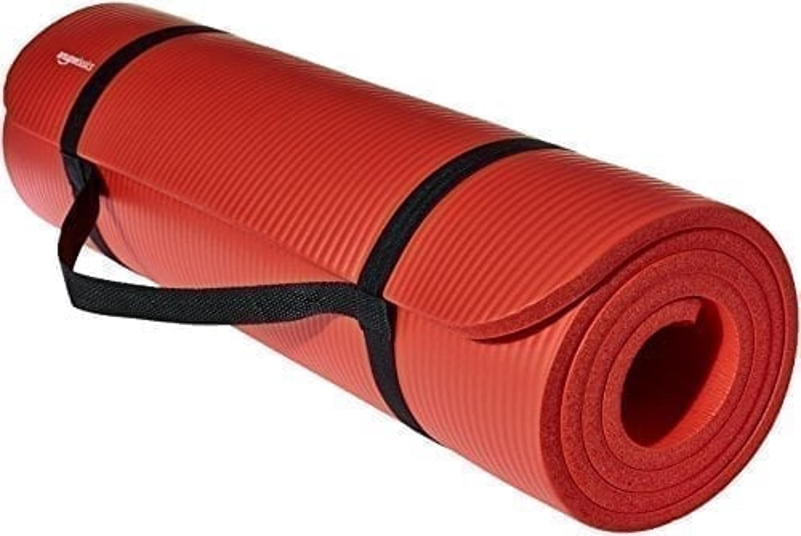 Amazon Basics 1/2 Inch Extra Thick RED Exercise Yoga Mat with Carrying Strap NEW