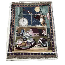 Vintage Night Before Christmas Fringe Blanket 90s Goodwin Throw Tapestry 59 x 45