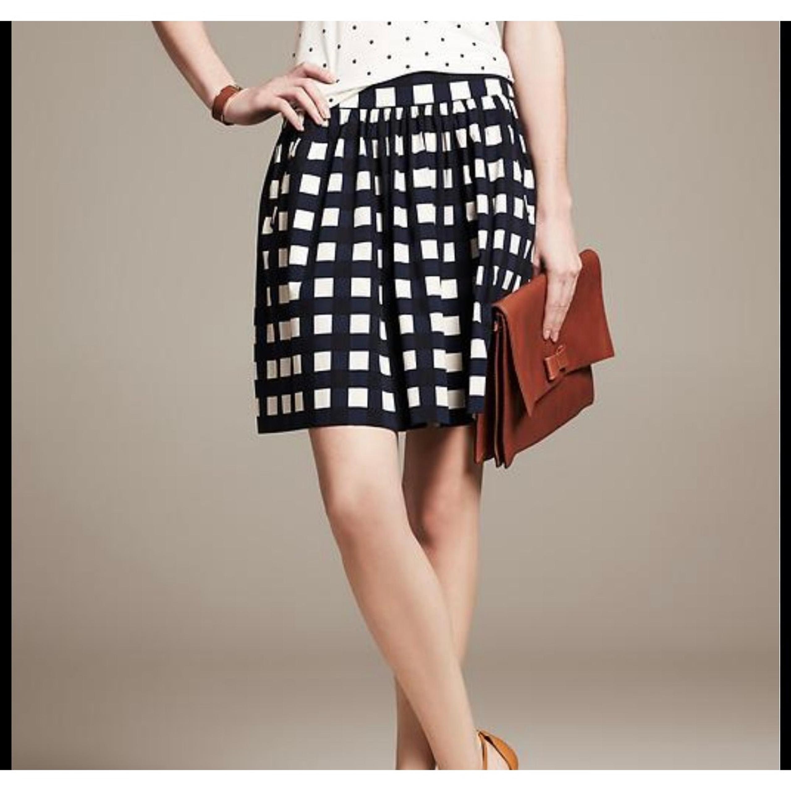 Banana Republic Navy GINGHAM Plaid FULL SKIRT Pockets Knee Length Womens Size 4