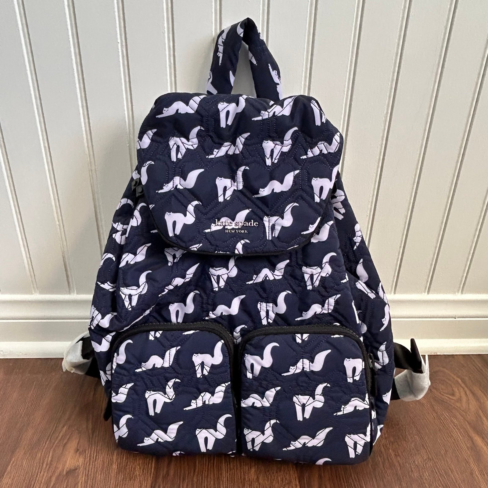 Kate Spade Blue Multi Jayne Large Backpack Blue Quilted Cats
