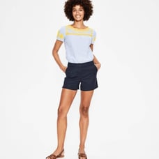 Boden Lottie Linen Pleated Waist Roll Cuffed Chino Shorts Navy Blue Size 4