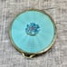Antique Evans Green Guilloche Enamel Floral Gold Tone Mesh Mirror Powder Compact