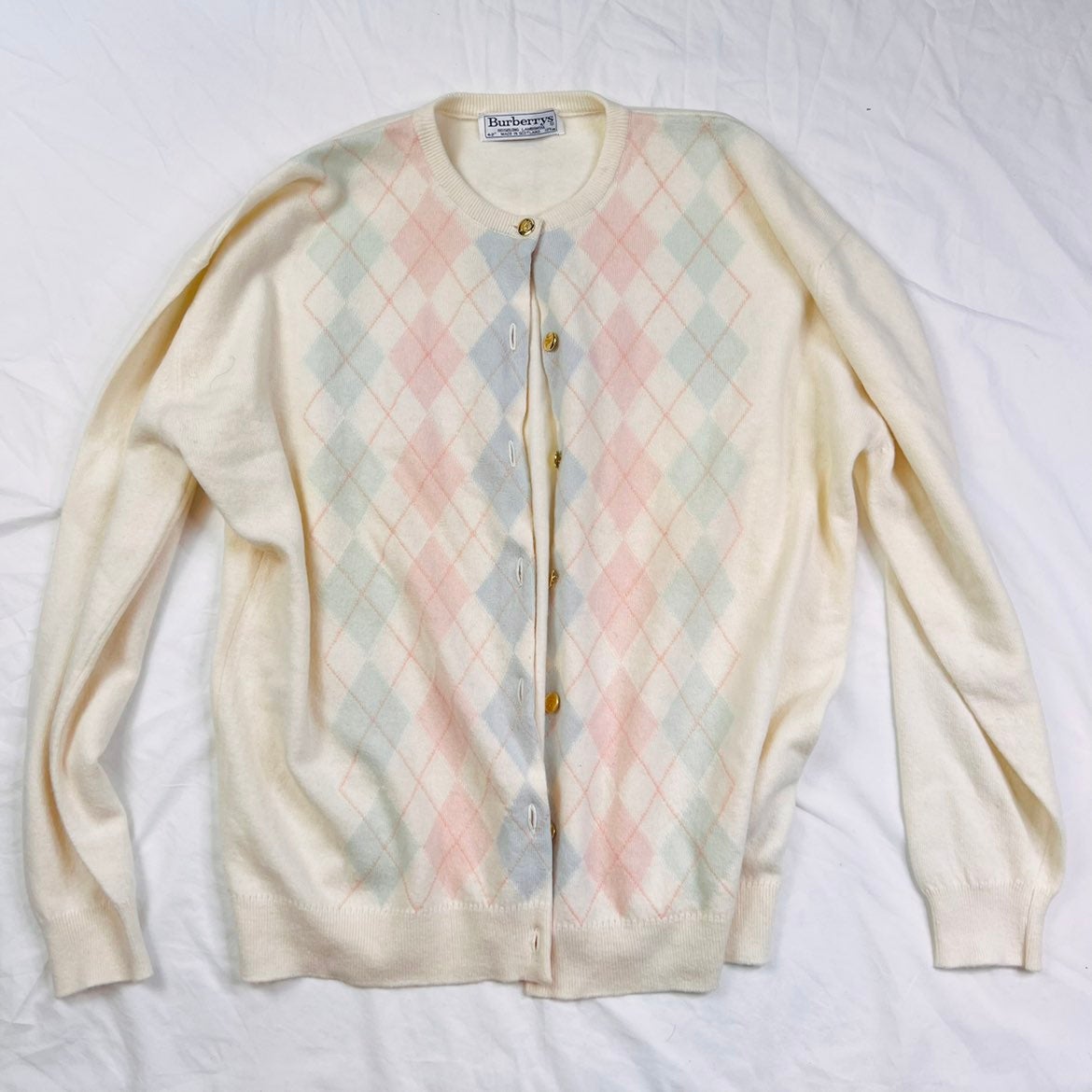 Vintage Burberry Cardigan Sweater Women's Sz 42” 100% Lamb's Wool Gray L050622
