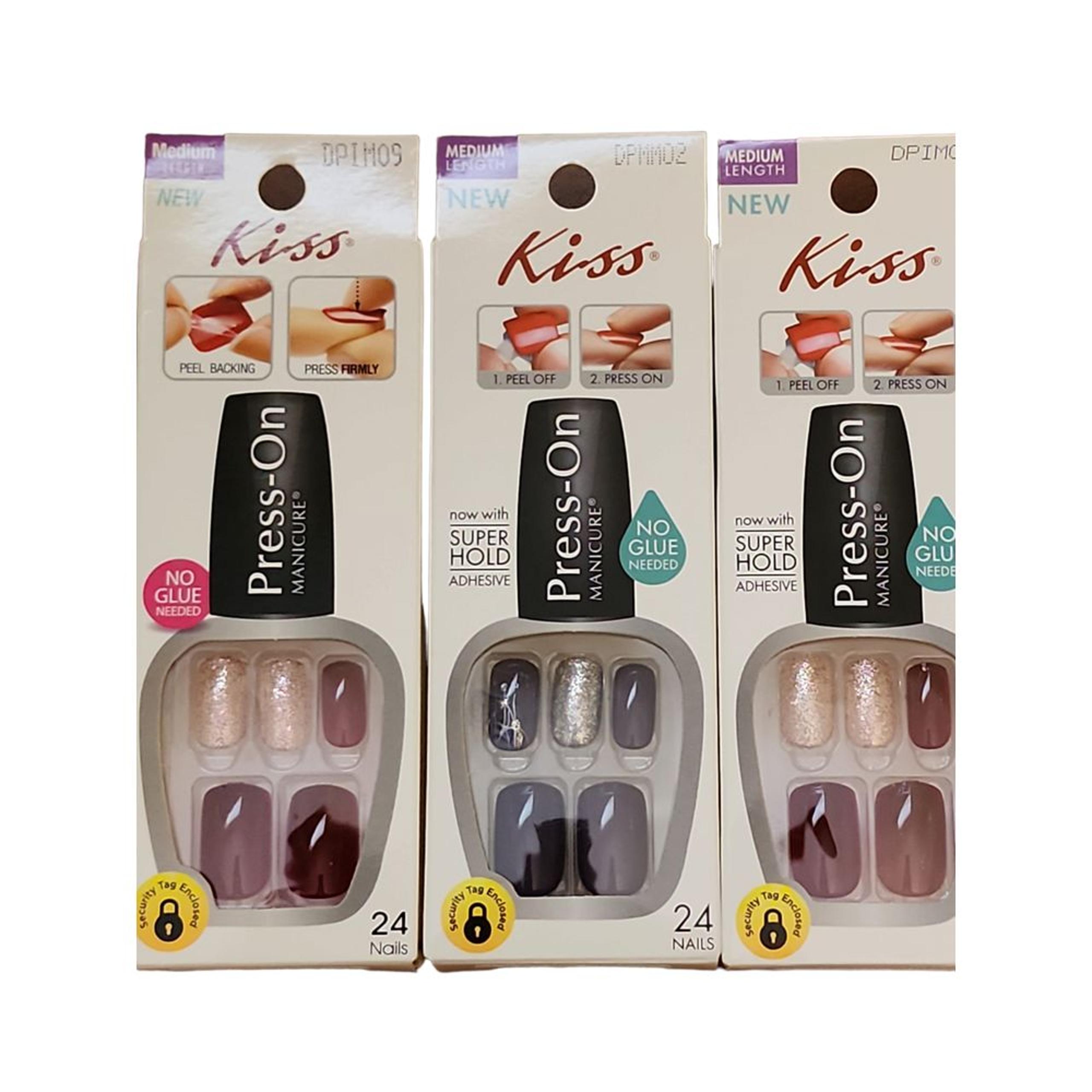 Kiss Press-On Manicure Medium Length Roller Derby Tabloid Buzz Lot/3