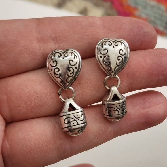 Brighton vintage scrolled heart dangle earrings