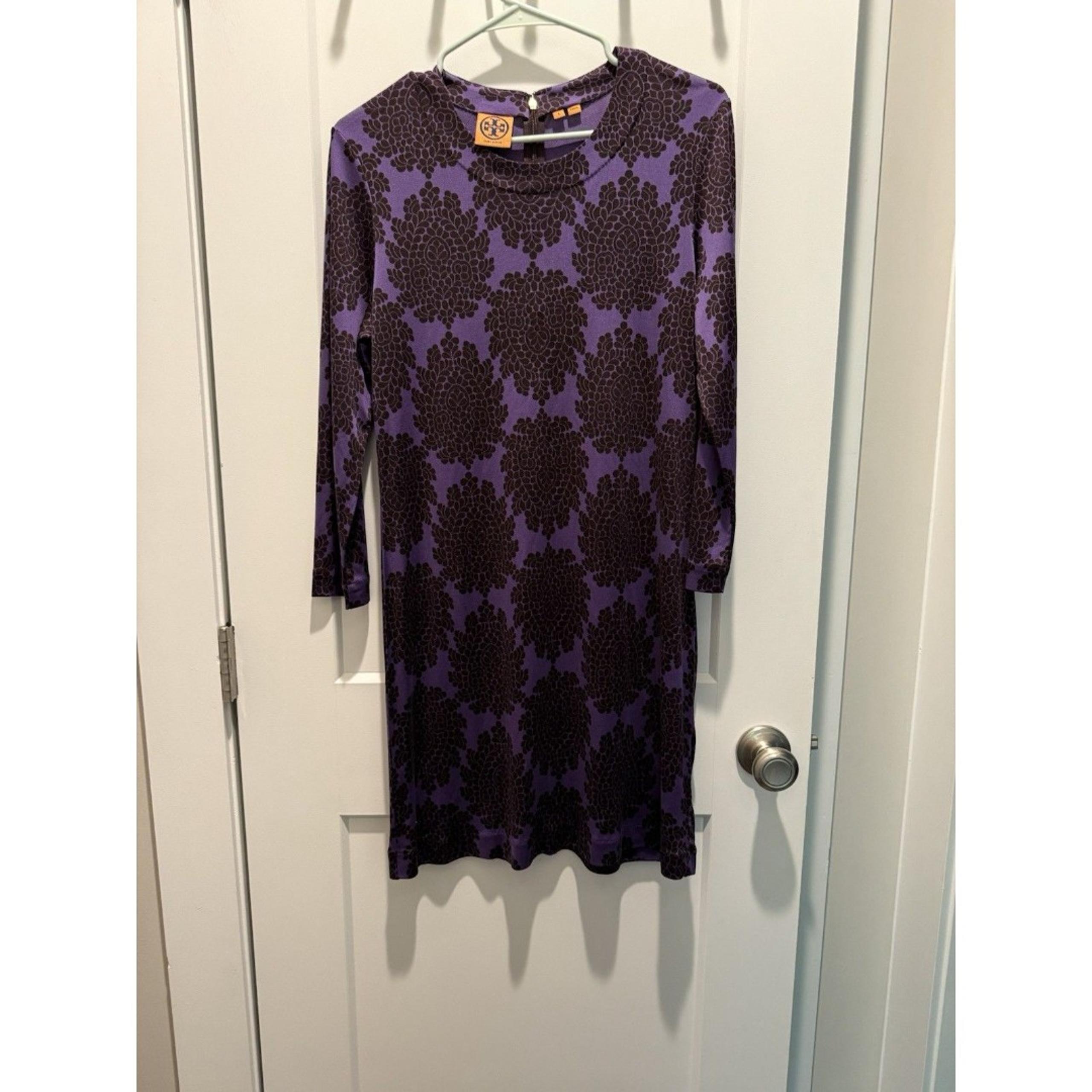 Tory Burch Purple 100% Silk Floral Print Sheath Dress Size L Large