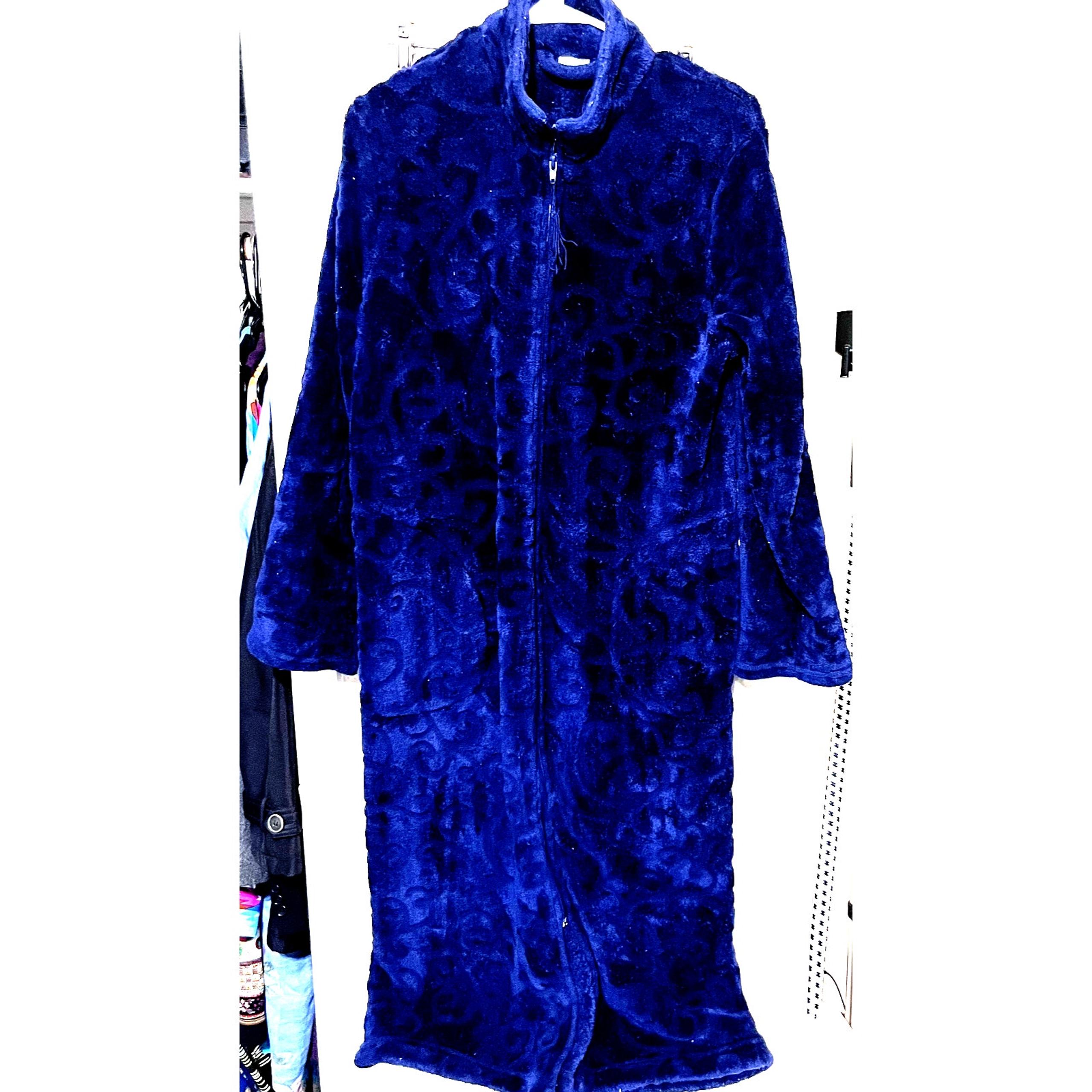 Croft & Barrow Intimates Robe Womens Soft Plush Velour Navy Blue Full zip sz M