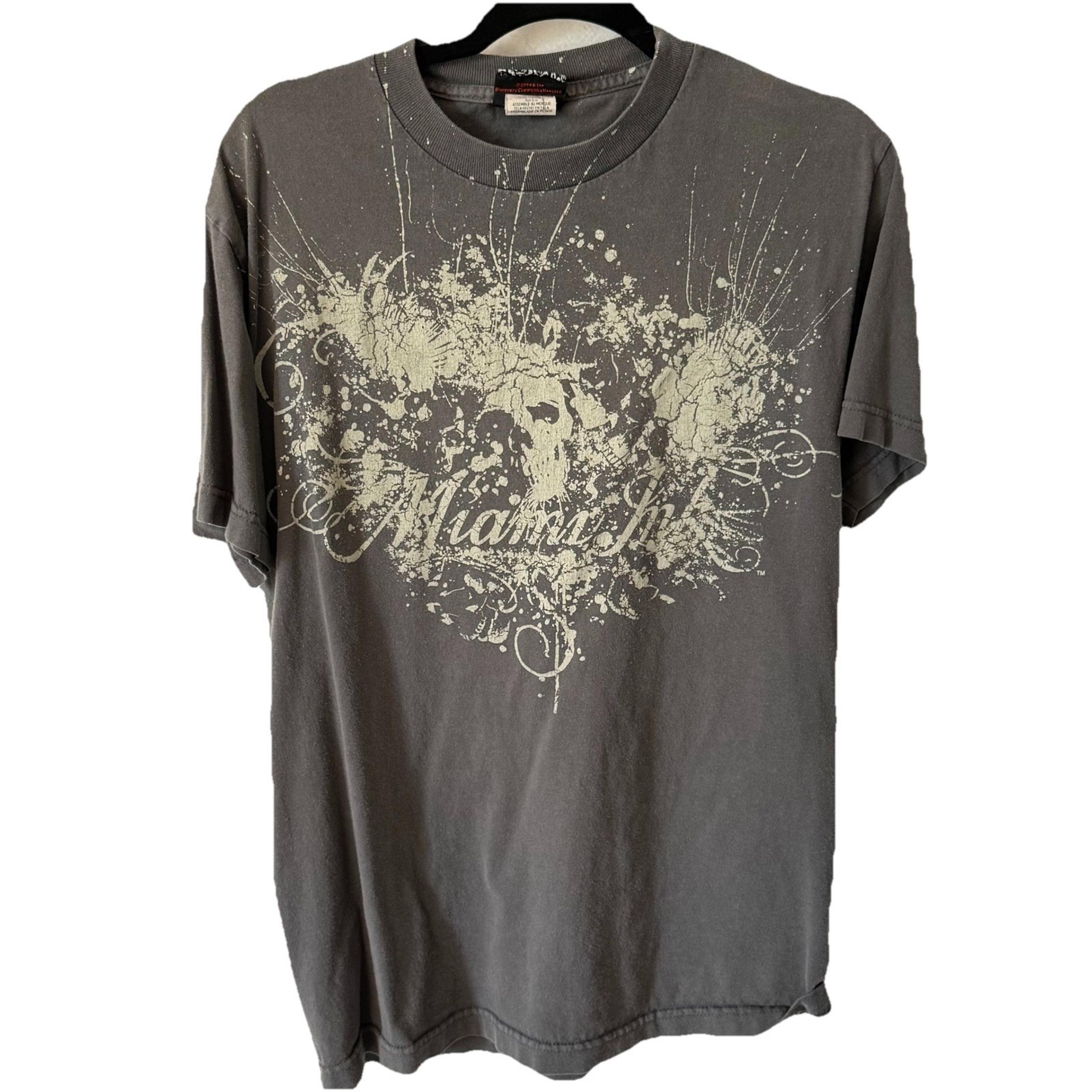 Miami Ink T Shirt Mens M Skull Y2K Tattoo Goth Emo Skater Faded Paint Splatter
