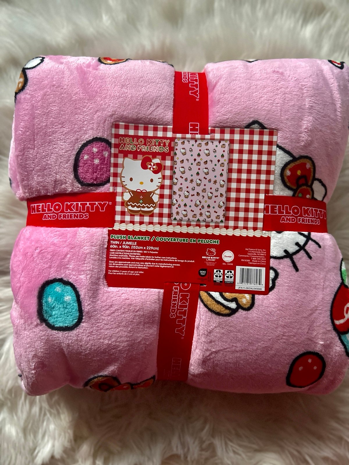 Hello Kitty gingerbread pink blanket. Twin. NEW