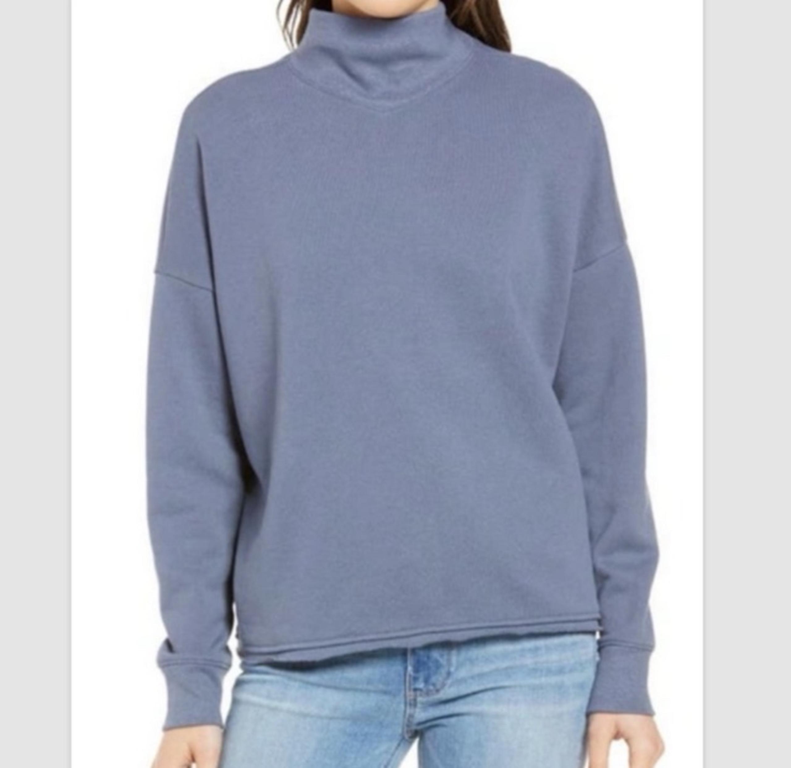 Madewell Hemp-Cotton Mockneck Sweatshirt Sunfaded Indigo Blue Women’s Size XL