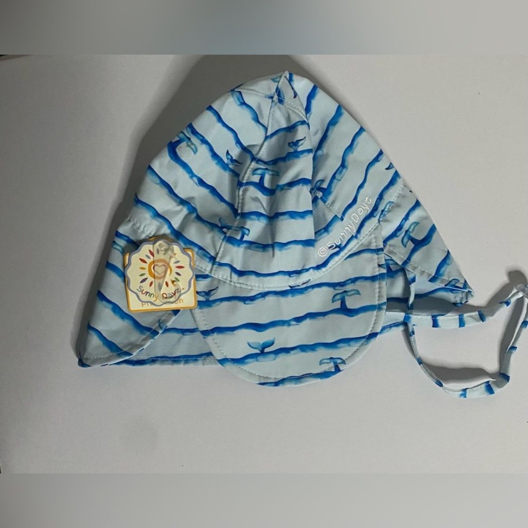 New Baby Boy Infant Swim Cap Sun hat Blue Whale UPF 50+ Neck cover