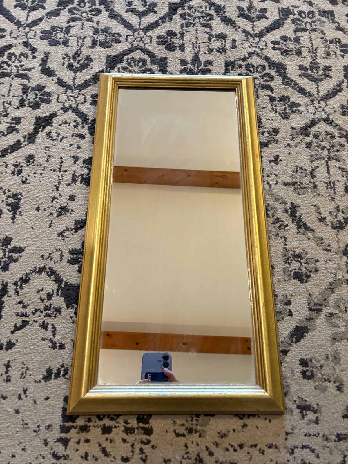 Stunning vintage gold wooden framed mirror 20x10”