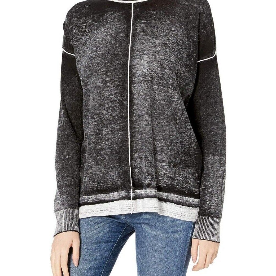 NWT 525 America Spray Dye Sweatshirt Women Size Large Black Mock Neck Pullover