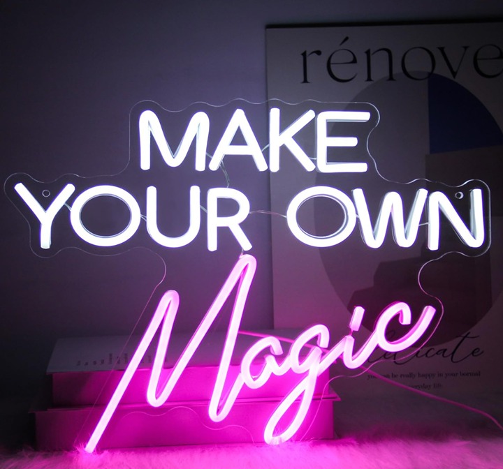Lovely Bright Pink / White “Make Your Own Magic” LED Night Light Room Wall Decor
