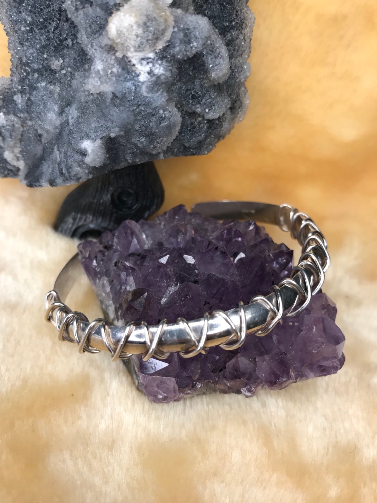 Sterling Silver Wired Wrapped Cuff Braclet 15.2g - Signed A. Siwck