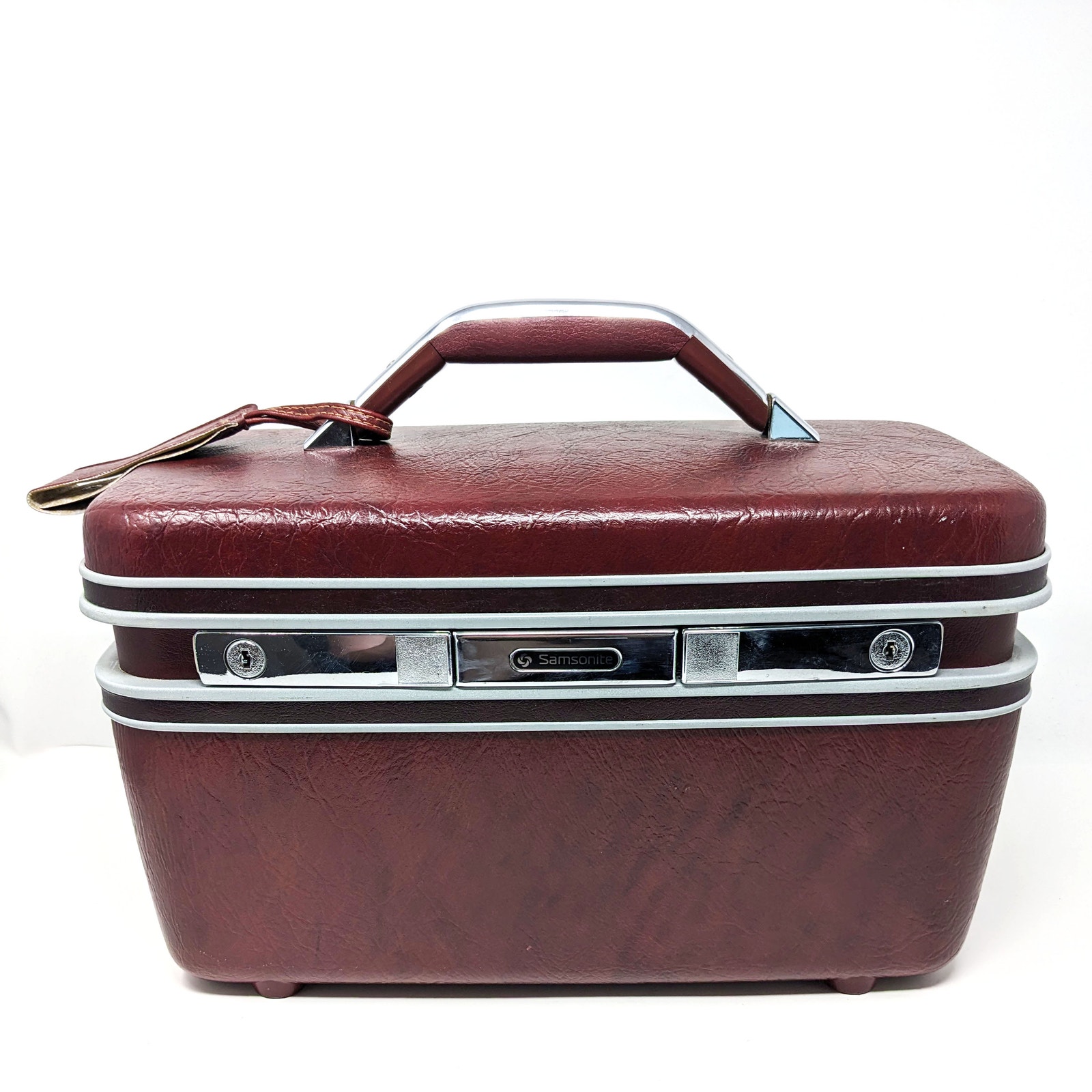 Vintage Samsonite Womens Silhouette Makeup Cosmetic Hard Train Case Maroon
