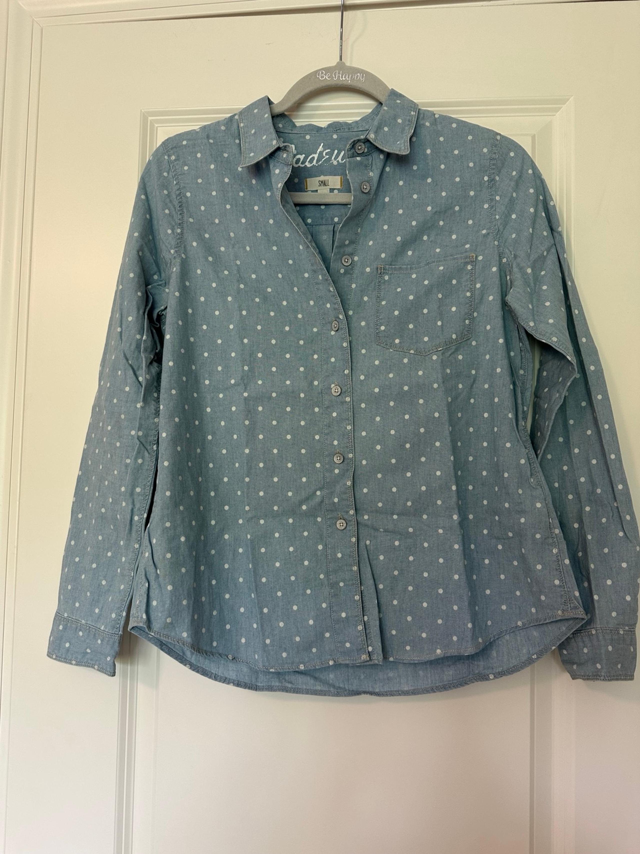 Madewell Button Down Shirt in Blue with White Polka Dot -Size Small