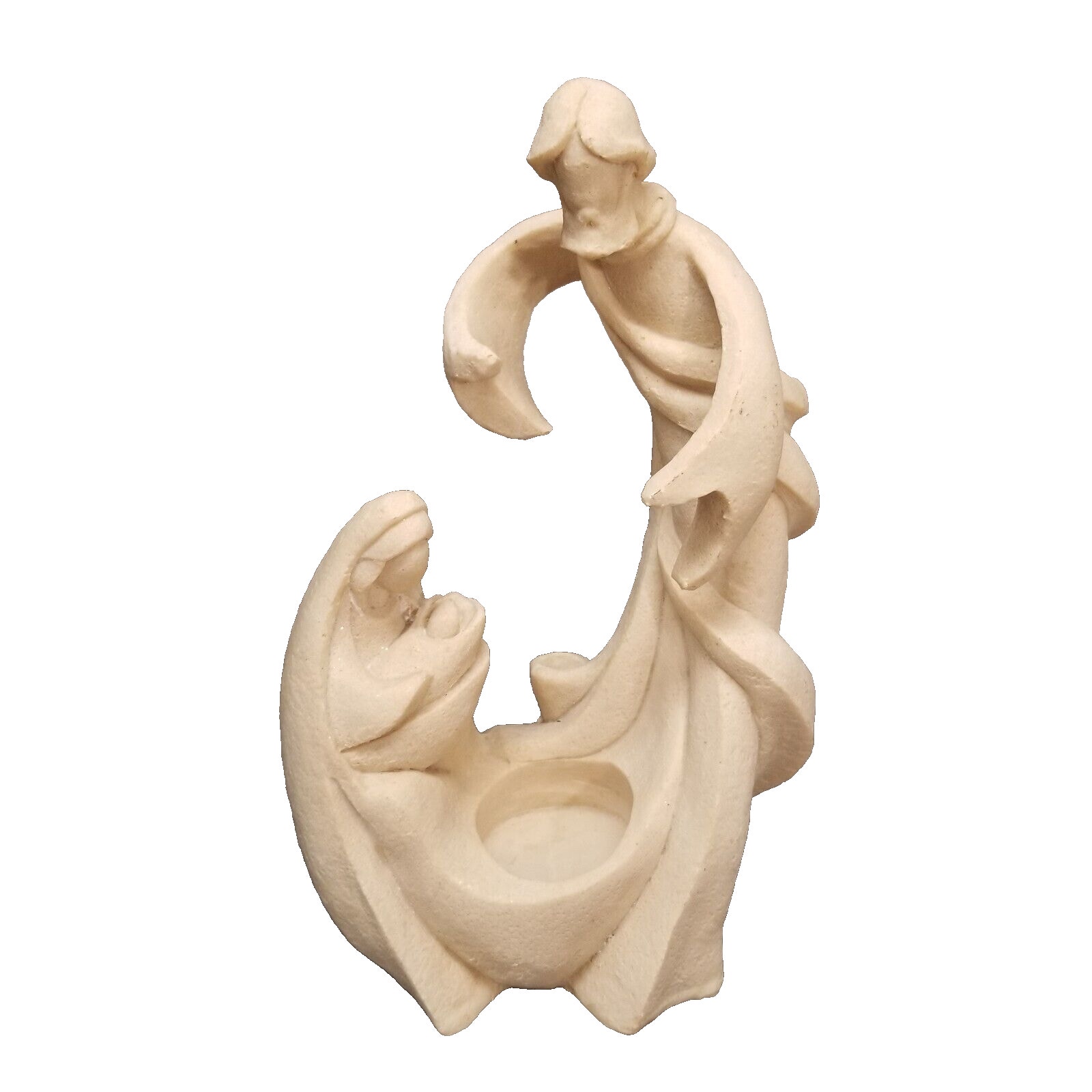 The Holy Family Nativity scene candle holder heavy cast stone 9x6 sharp abstract