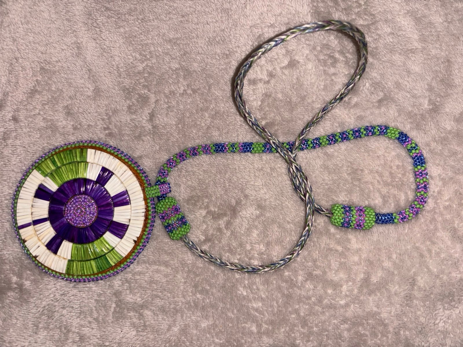 Porcupine quill beaded medallion
