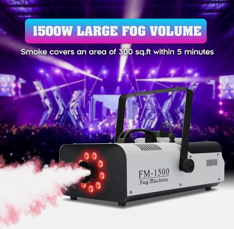 1500W Fog Smoke Machine RGB LED Stage DJ Fogger Smoke Effect Multi Color Remote
