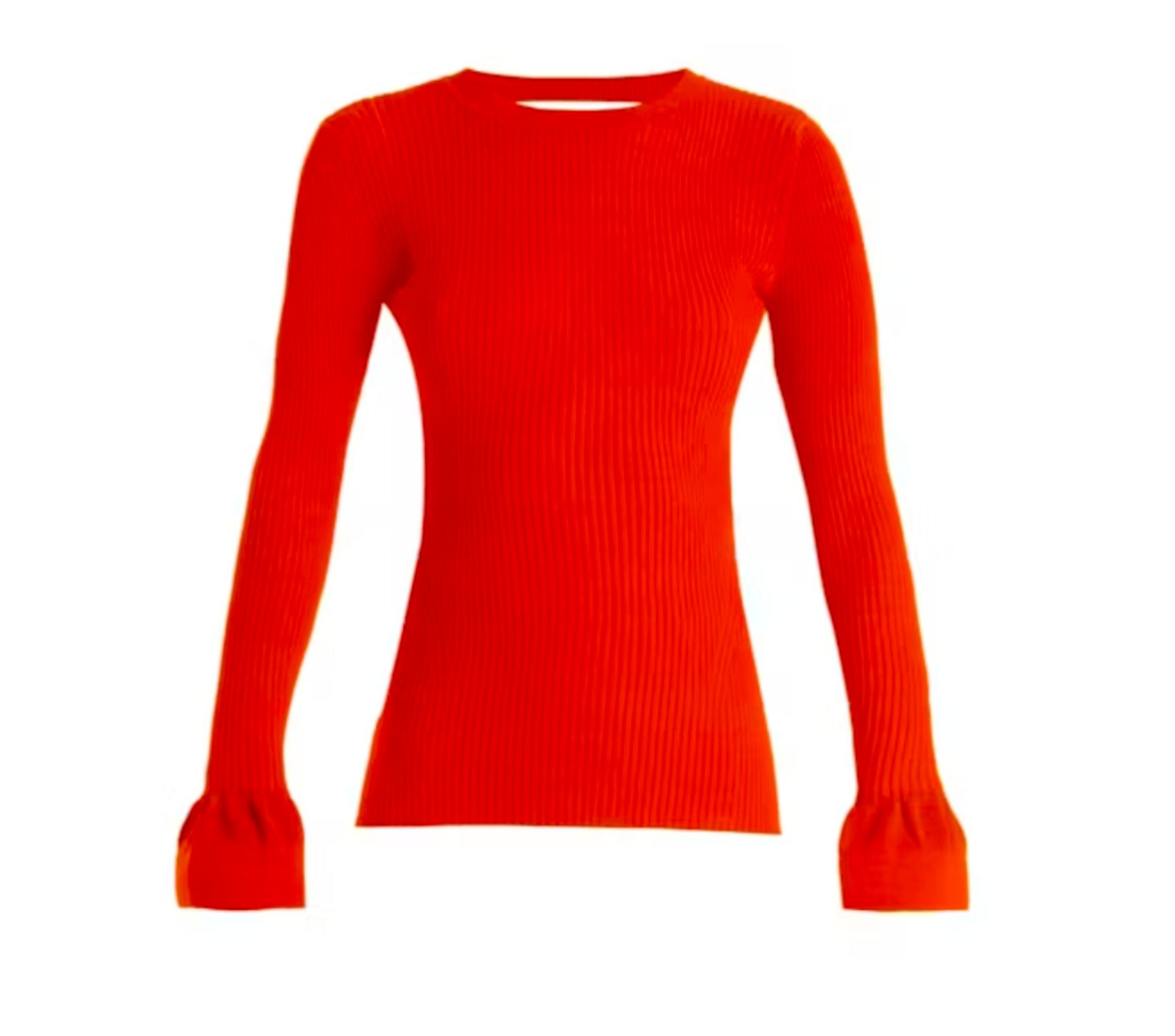Diane Von Furstenberg Orange Sweater Flutted Cuff Round Neck Ribbed Medium