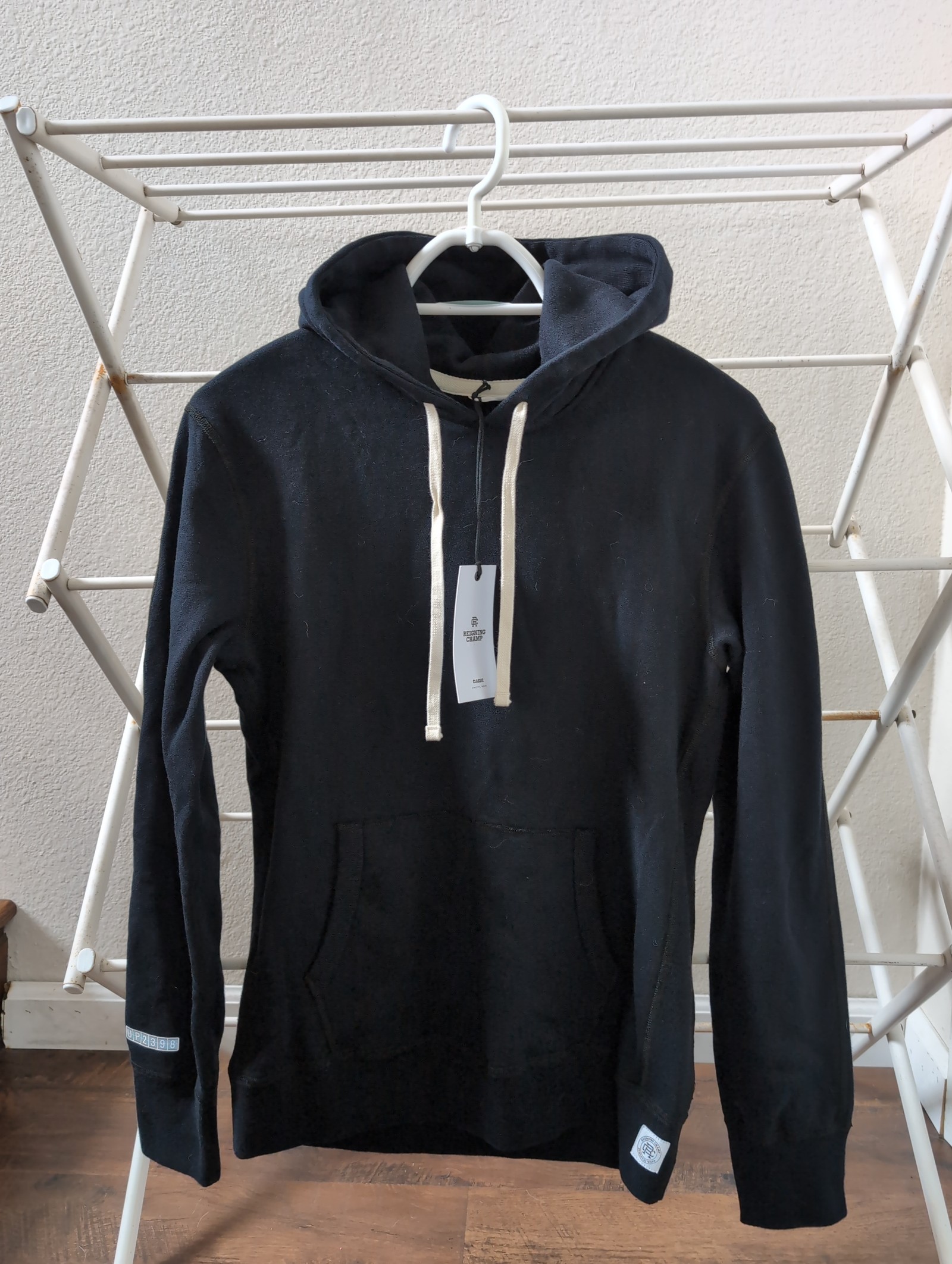NWT Reigning Champ Hoodie Slim Mens XS Black 100% Cotton Terry Sweatshirt